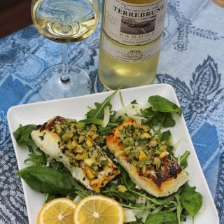 Halibut with Meyer Lemon Olive Salsa and Bandol Blanc